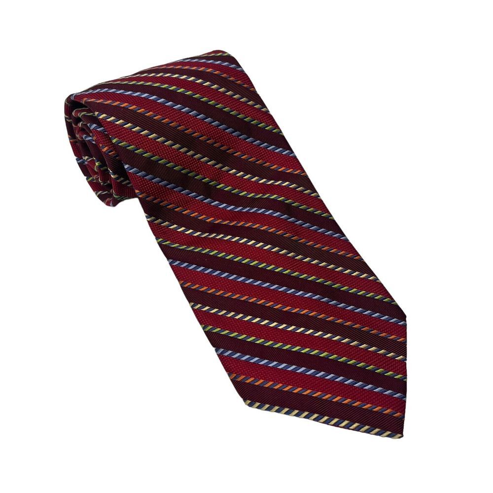 Louis Dell'olio Silk Designer Red Stripe Classic Tie 60" X 3.5" EUC‎